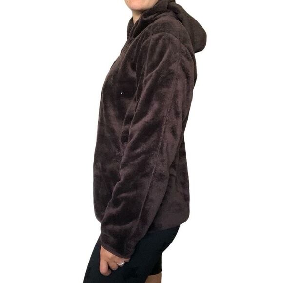 Nike ACG 1/2 Zip Fleece Jacket Brown Warm Hooded Women Size Large Pullover - Picture 2 of 14